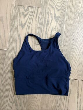 Tuff Athletics Navy High-Neck Racerback Sports Bra